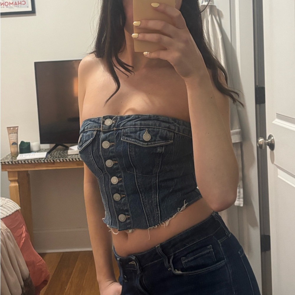 Zara Denim Strapless Crop Top